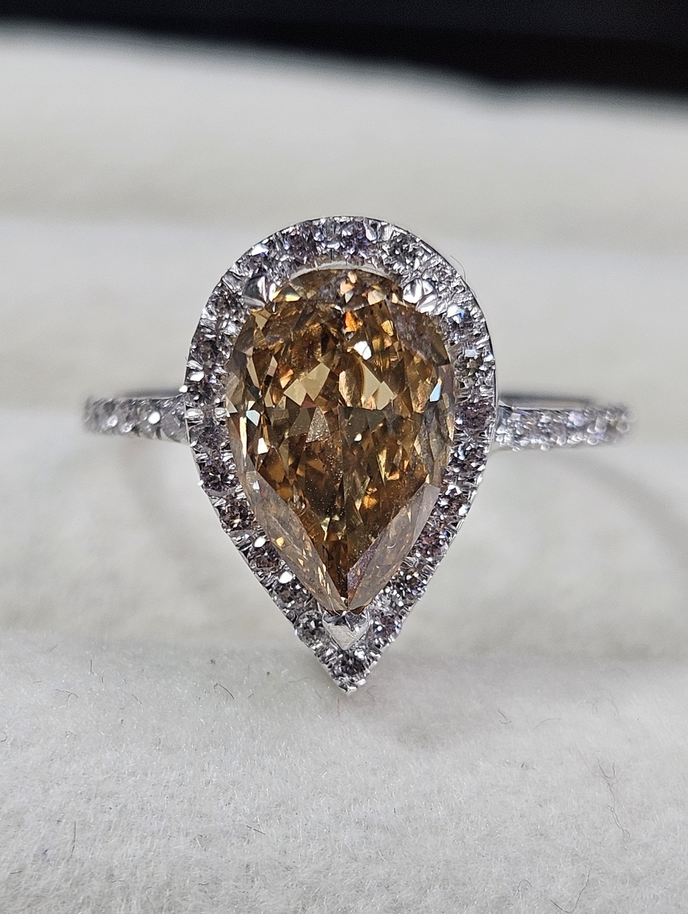 Certified 18k. White Gold 1.5ct. Natural Cognac Diamond Halo Ring